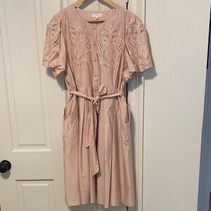 Chic Blush Eyelet Midi Dress